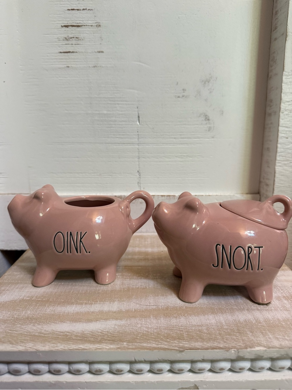 Rae Dunn Pink Ceramic Pig Salt and Sugar Set - Oink & Snort